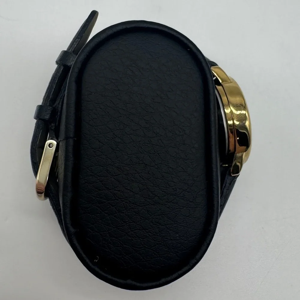 Timex Indiglo WR 30M Gold Tone White Dial Black Leather Watch CR 1216 needs bat
